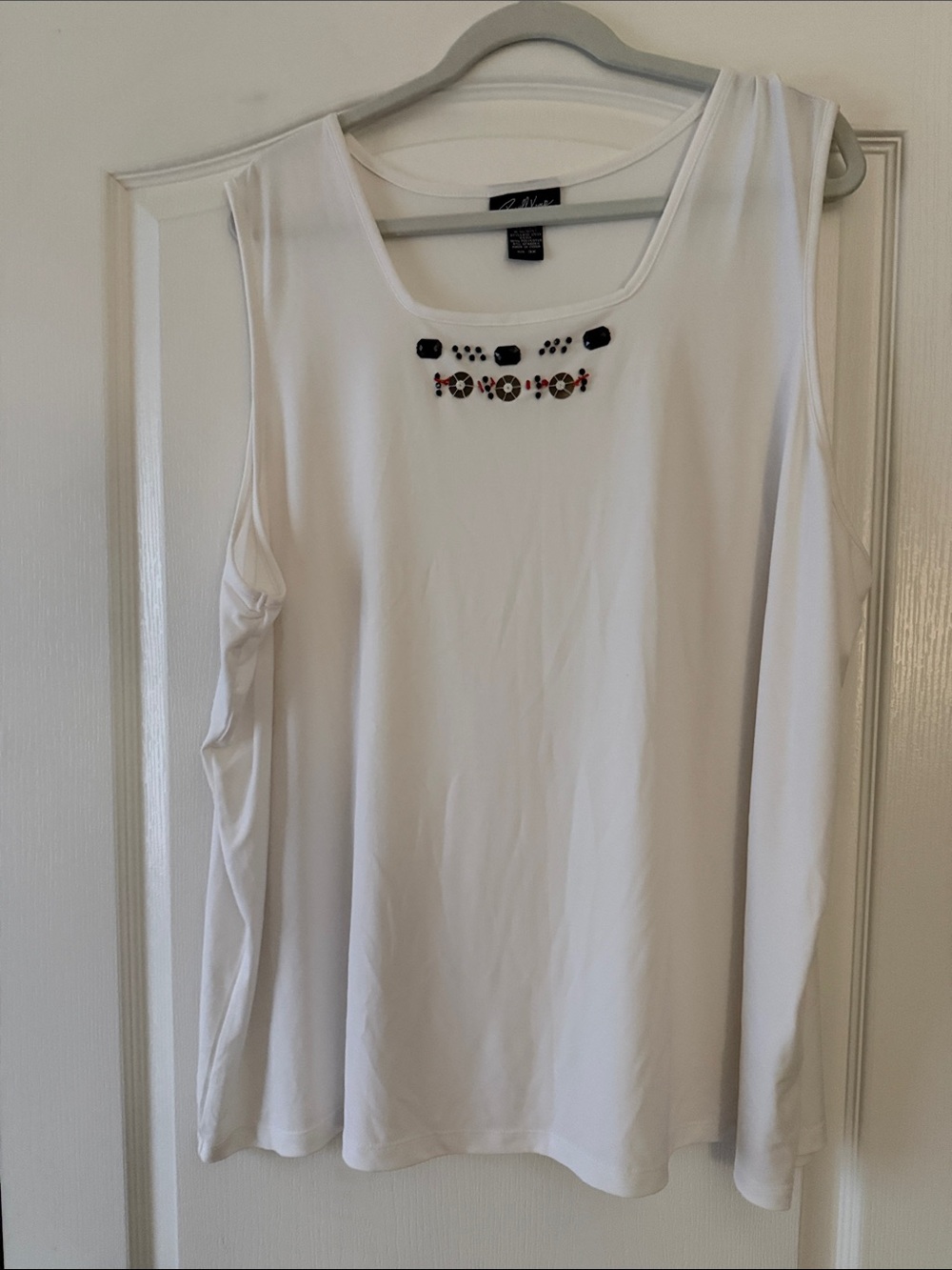 Russell Kemp White Sleeveless Tank with Bead Embellishment